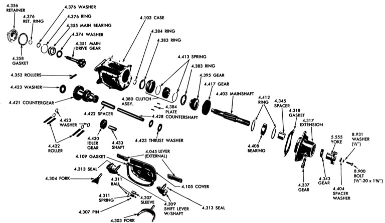 1962-63 Tempest 4 spd. Transmission Exploded View