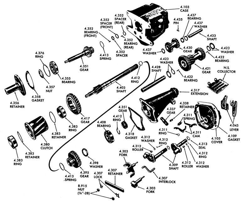 1964-65 Tempest Manual Transmission - Std. Exploded View