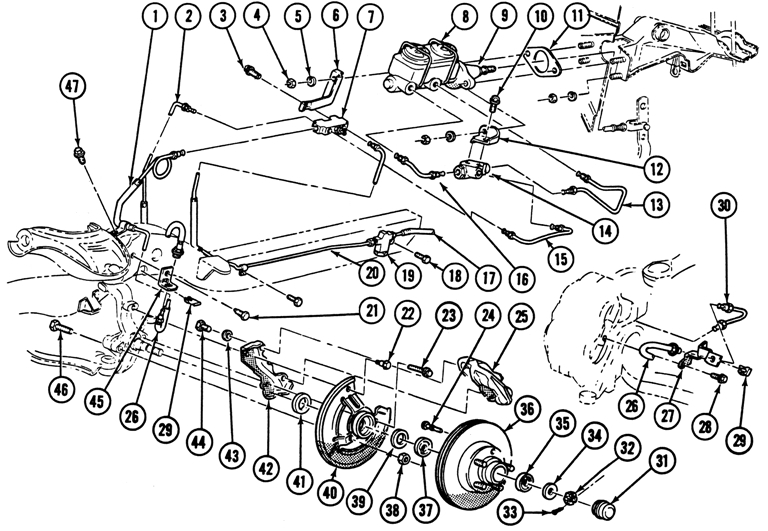 1967-68 Firebird Disc Brake System Exploded View