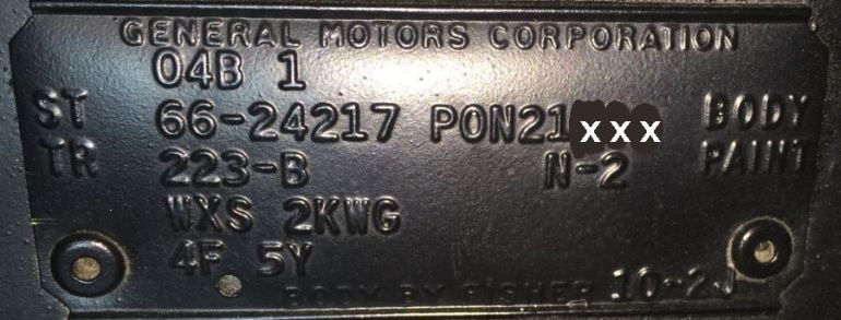 1966 Pontiac Body Data Plate