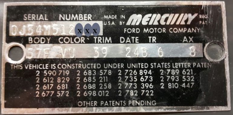 1960 Mercury Body Data Plate