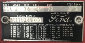 1962 Ford Body Data Plate