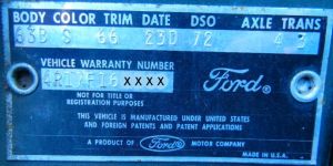 1963 ford body data plate