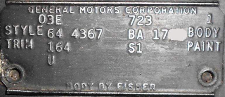 1964 Buick body plate