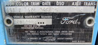 1964 Ford body plate