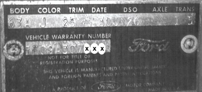 1965 Ford Body Data Plate
