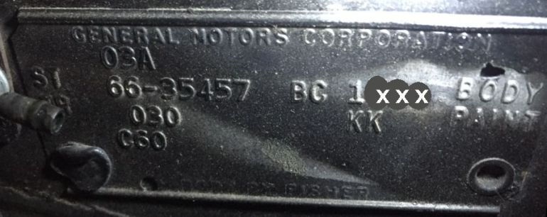 1966 Oldsmobile Body Data Plate
