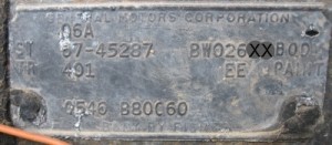 1967 Buick Body Data Plate