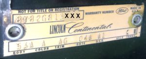 1968 Lincoln Body Data Plate