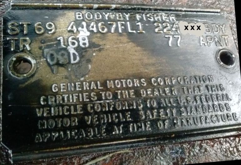 1969 buick body Data Plate