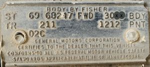 1969 Cadillac Body Data Plate