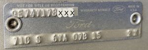 1969 Ford Body Data Plate