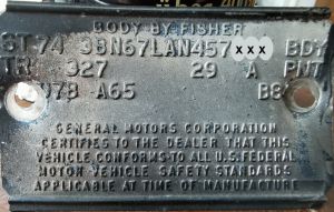 1974 Oldsmobile Body Data Plate