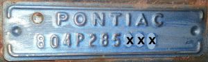 1964 Pontiac VIN Plate
