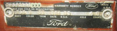 1967 Ford VIN Plate