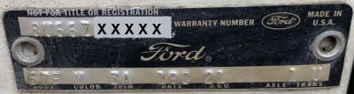 1968 Ford VIN Plate