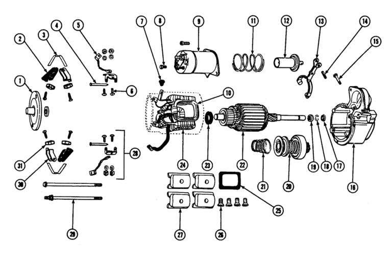 1955-75 Starter Motor Exploded View