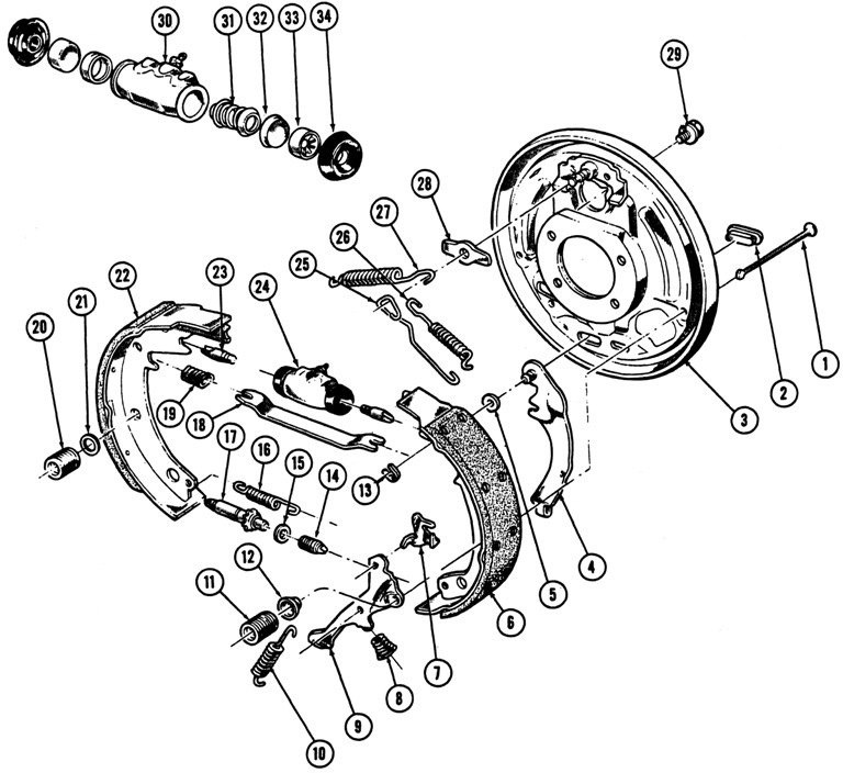 1963-72 Pontiac Rear Drum Brake Exploded View