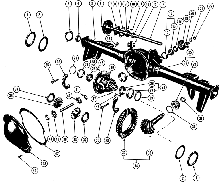 1967-70 Firebird Rear Axle, Differential Carrier & Tubes Exploded View