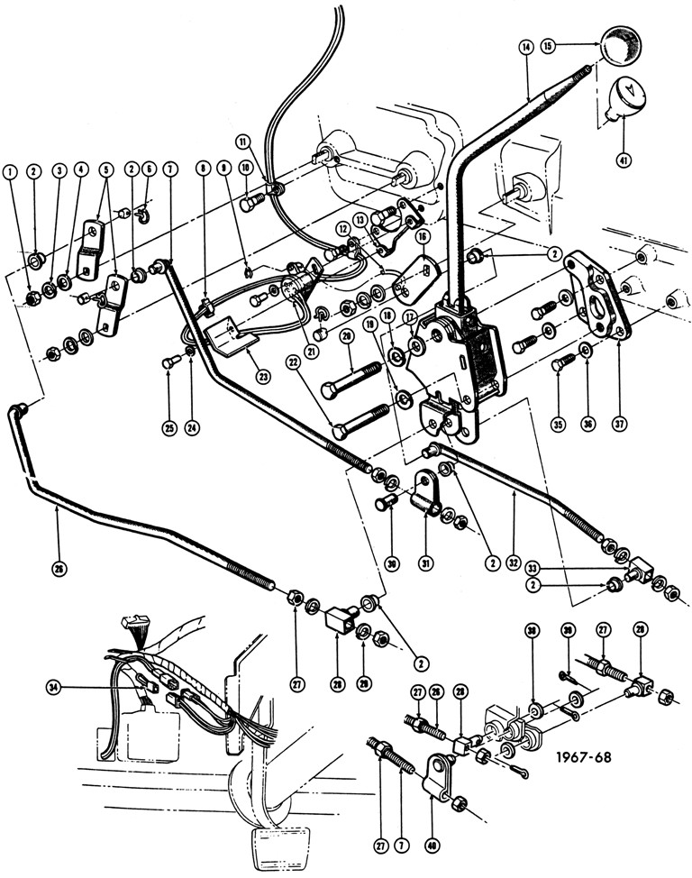 1965-68 Pontiac 4 spd. Floor Shift Controls Exploded View