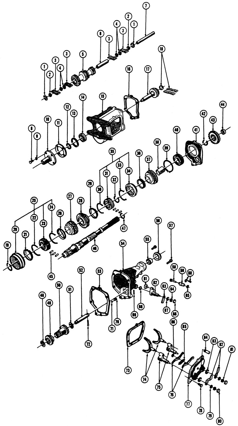 1965-72 4 spd. Muncie Exploded View