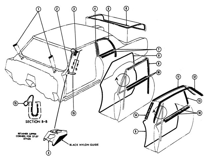 1967-69 Firebird Coupe Weather-stripping Exploded View