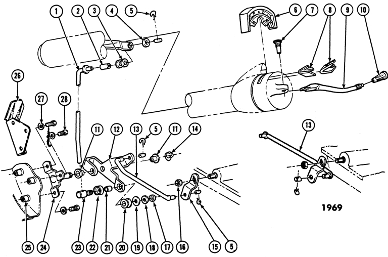 1967-69 Firebird Auto Trans Column Shifter Linkage Exploded View