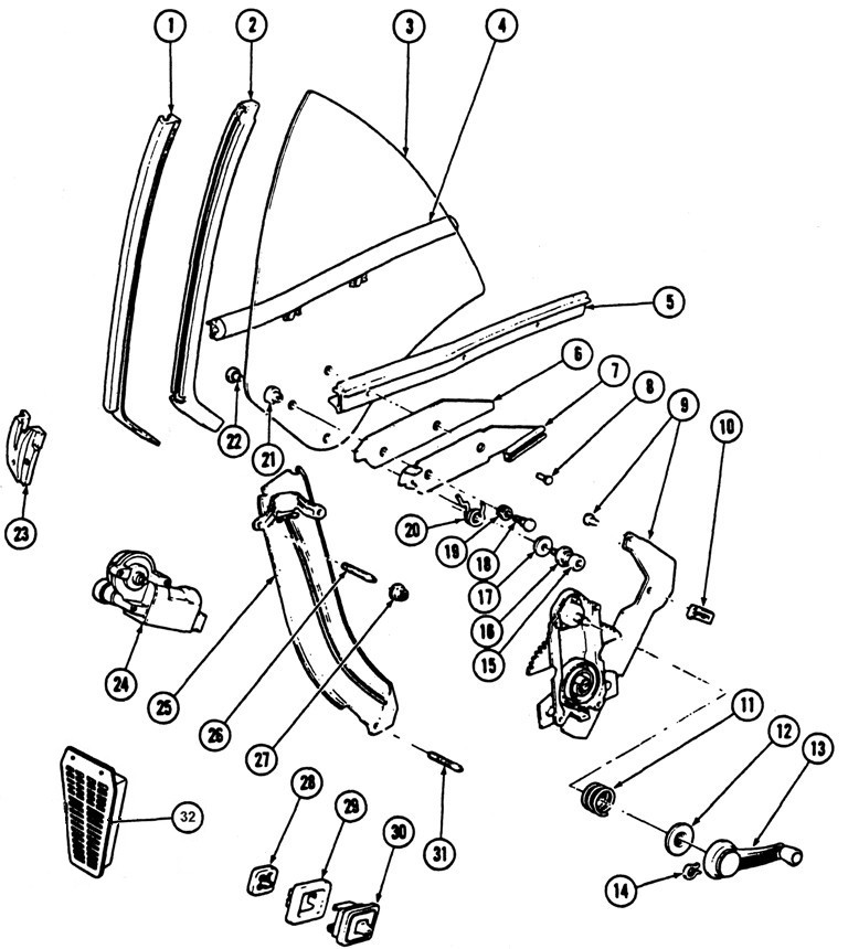 1967-69 Firebird Rear Quarter Window Exploded View