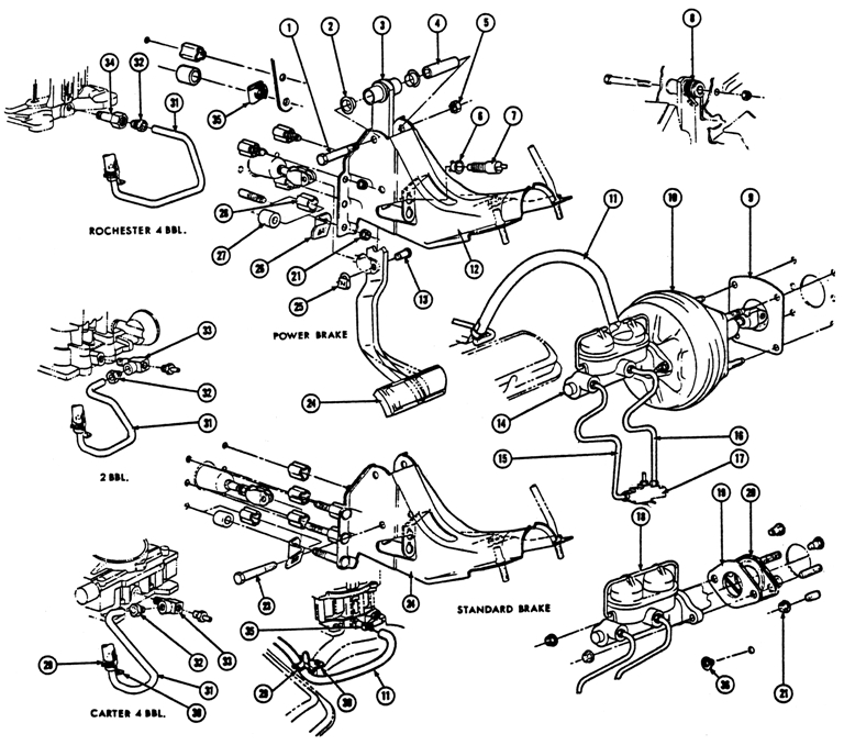 1967-70 Pontiac Brake System Exploded View