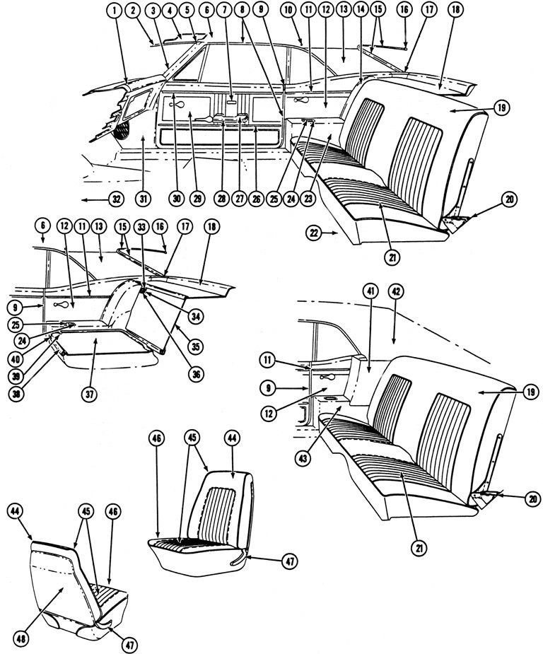 1967 Firebird Standard Interior Exploded View