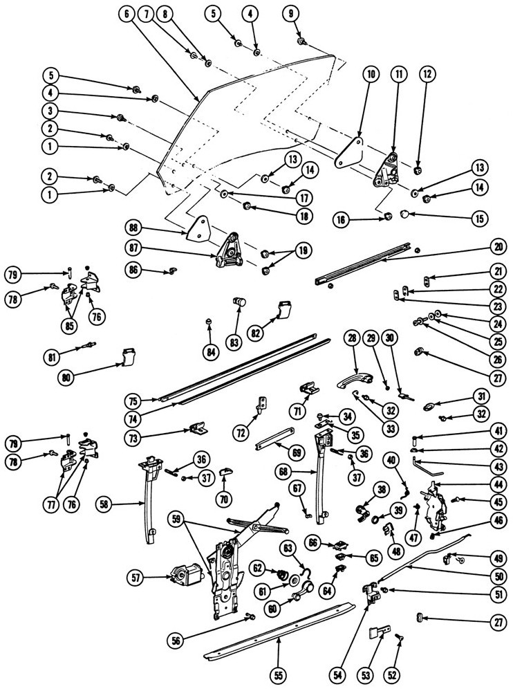 1968-69 Firebird Door Hardware Exploded View