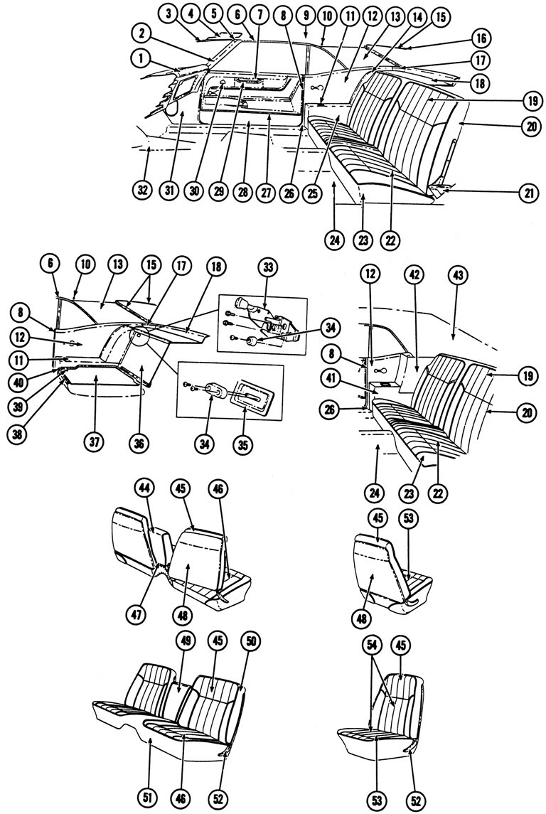 1968-69 Firebird Custom Interior Exploded View