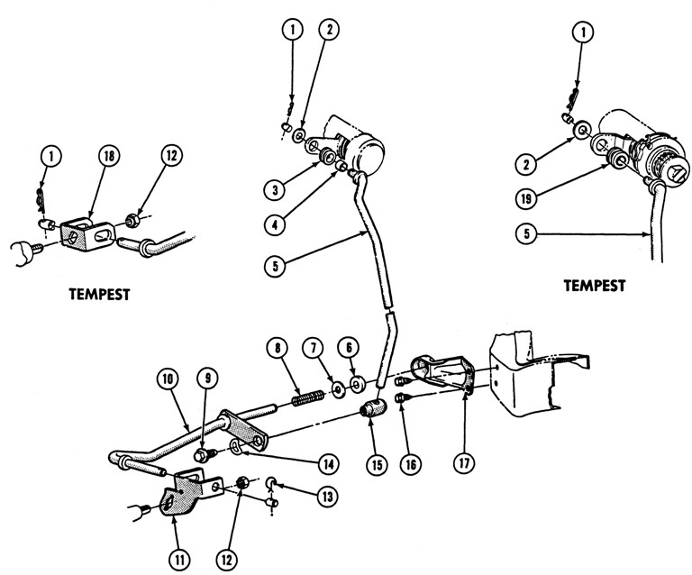 1969-72 Pontiac Column Lower Gearshift Controls Exploded View