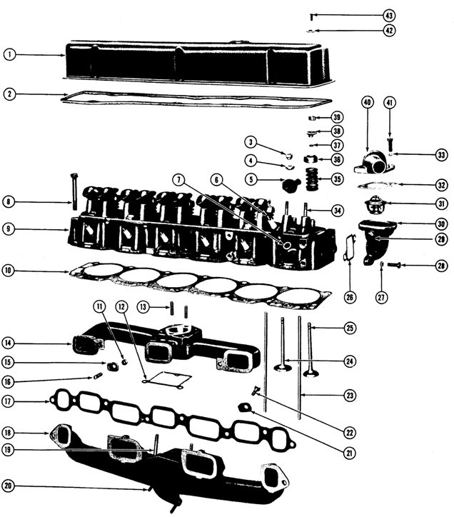 1964-65/1970-75 Pontaic 6Cyl. Head Exploded View