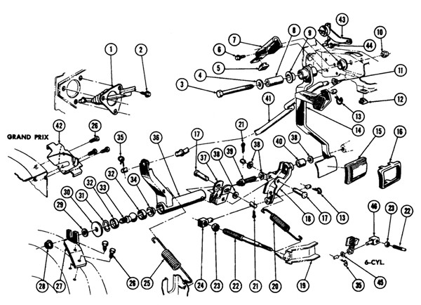 1968-72 Pontiac Clutch Linkage Exploded View