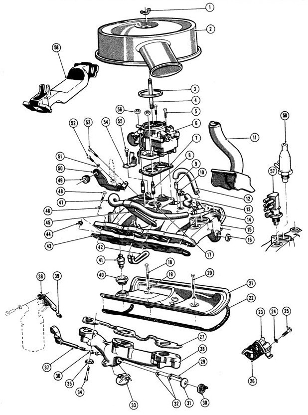 1967-75 V8 Fuel/Exhaust (EXC. 1975 "X" ) Exploded View