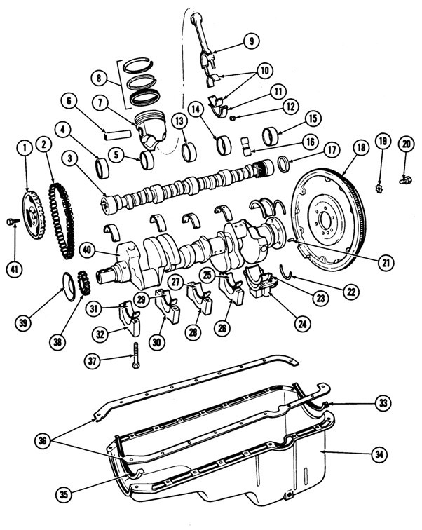 X 307 V8 Crank-Cam-Pan Exploded View