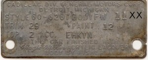 1960 Cadilliac body plate
