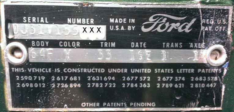 1960 Ford Body Data Plate