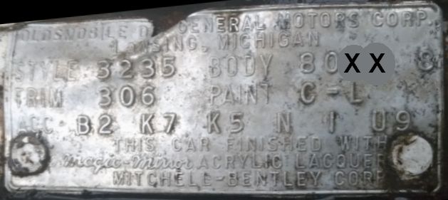 1960 Oldsmobile Body Data Plate