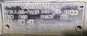 1960 Pontiac body data plate