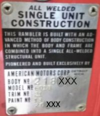 1960 Rambler Body Data Plate