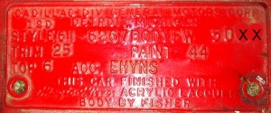 1961 Cadilliac body plate