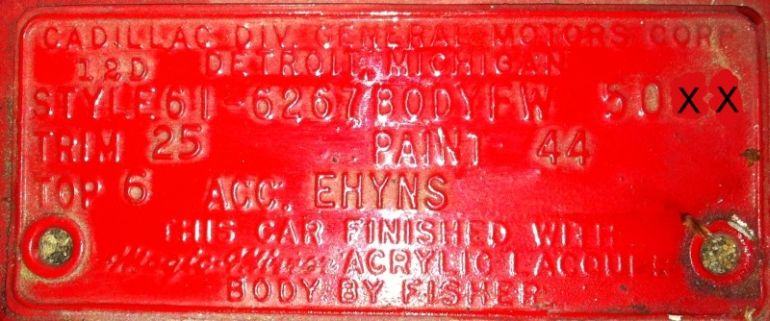 1961 Cadillac Body Plate