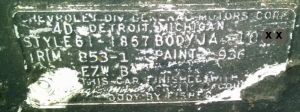 1961 Checy Body Data Plate