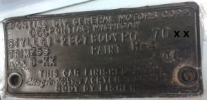 1961 Pontiac Body Data Plate