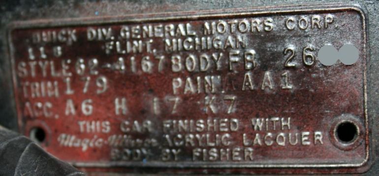 62 buick Body Plate