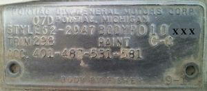 1962 Pontiac Body Data Plate