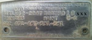1962 Pontiac Body Data Plate