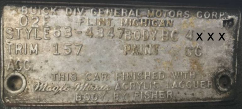 1963 Buick Body Data Plate